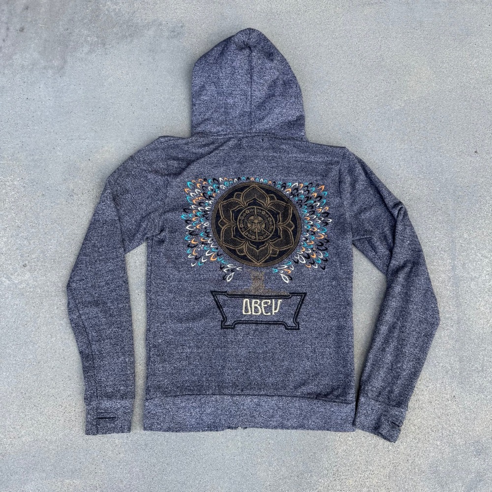 Obey Women Mandala Graphic Zip Up Hoodie Grey Streetwear Size M